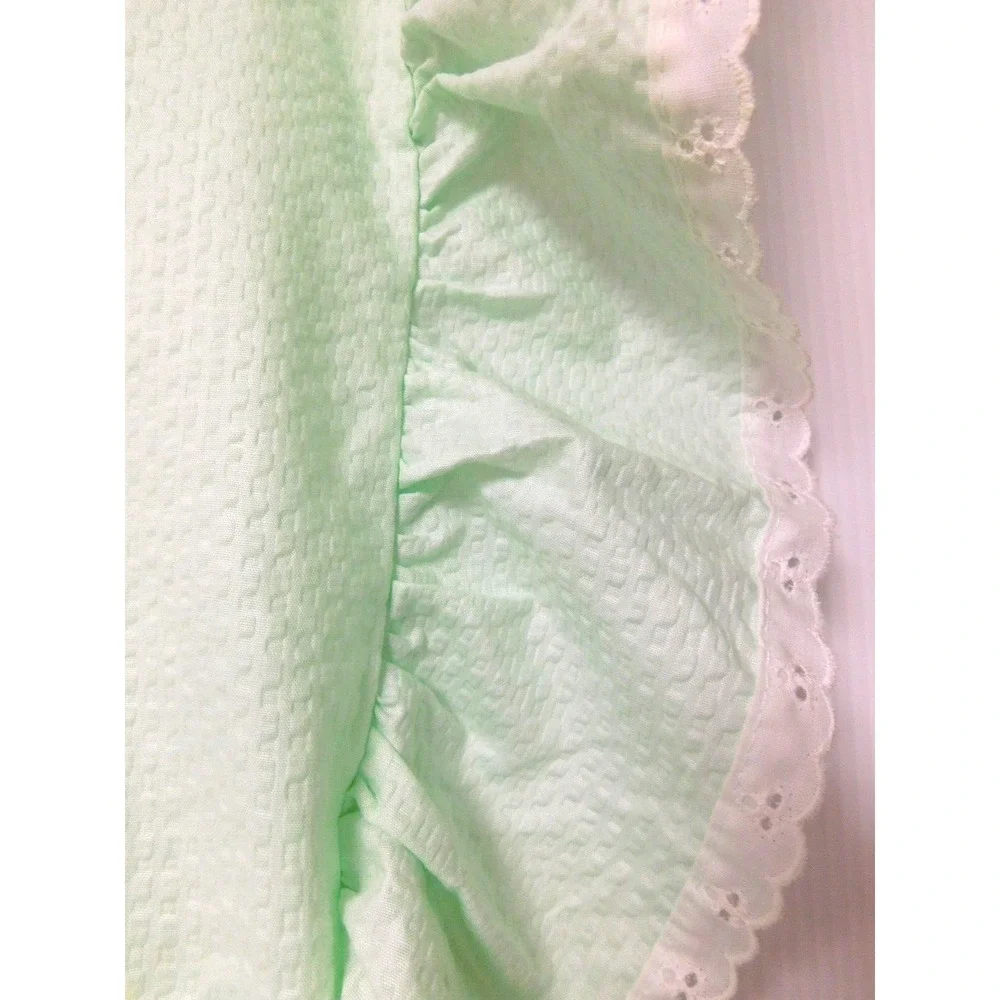 Vintage mint green pillow sham with ruffle and white  eyelet border    36